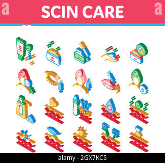 Hautpflege Kosmetik Isometrische Symbole Set Vektor Stock Vektor