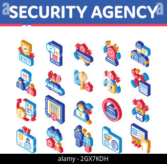 Vektor Für Isometric Icons Der Sicherheitsagentur Festlegen Stock Vektor