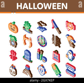 Halloween-Feier Isometrische Symbole Set Vektor Stock Vektor