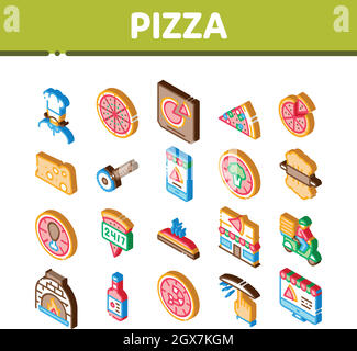 Pizza Delicious Food Isometrische Symbole Set Vektor Stock Vektor