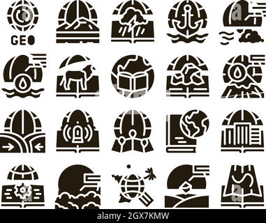 Geographie Bildung Glyph Set Vektor Stock Vektor