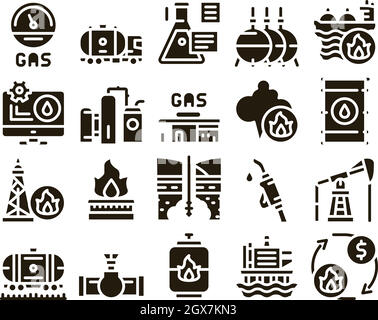 Gasfkraftstoff Industrie Glyph Set Vector Stock Vektor