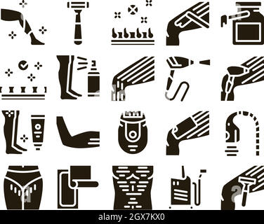 Enthaarungsverfahren Glyph Set Vector Stock Vektor