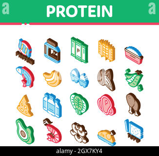Protein Food Nutrition Isometrische Symbole Set Vektor Stock Vektor