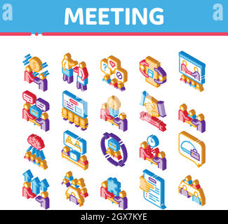 Business Meeting Konferenz Isometrische Symbole Set Vector Stock Vektor