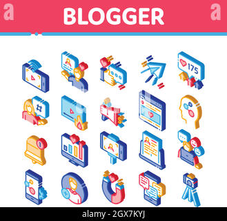 Blogger Internet Social Channel Icons Set Vector Stock Vektor