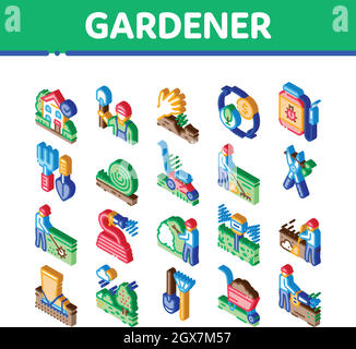 Gärtner Instrument Isometrische Symbole Set Vektor Stock Vektor