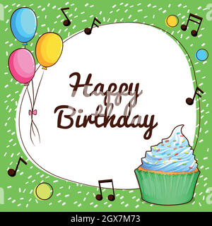 Happy Birthday Karte mit Cupcake und Ballons Stock Vektor
