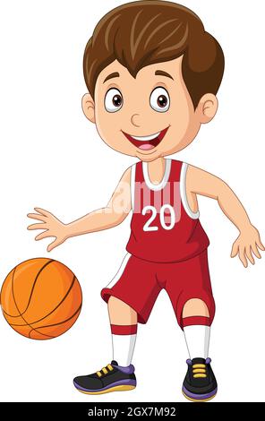 Cartoon kleiner Junge spielt Basketball Stock Vektor