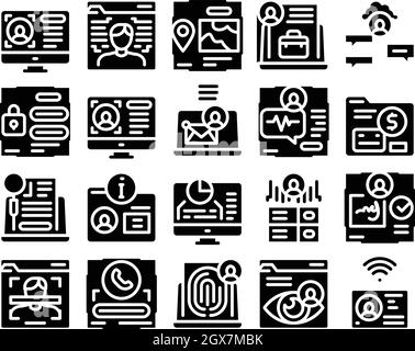 Digital Identity User Glyph Set Vektorgrafik Stock Vektor