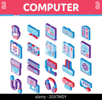 Computertechnologie Isometrische Symbole Set Vektor Illustration Stock Vektor