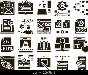 Front-End-Entwicklung Glyph Set Vector Stock Vektor