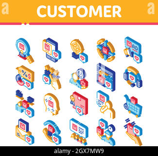 Käufer Customer Journey Isometrische Symbole Set Vector Stock Vektor