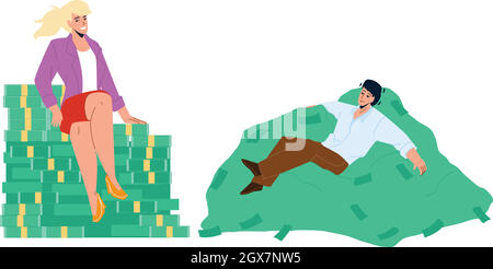 Auf Heap Of Money Entspannte Geschäftsleute Vector Stock Vektor