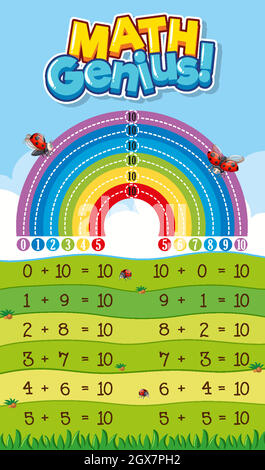 Arbeitsblattgestaltung für Mathematik-Genie mit zehn zusätzlichen Stock Vektor