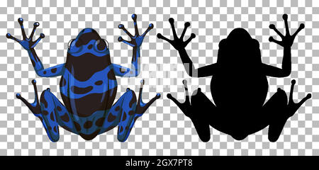 Blauer Giftpfeilfrosch mit seiner Silhouette auf transparentem Hintergrund Stock Vektor