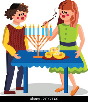 Chanukkah Jüdischen Feiertag Feiern Paar Vektor Illustration Stock Vektor
