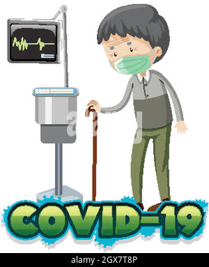 Coronavirus-Thema mit kranken alten Mann im Krankenhaus Stock Vektor