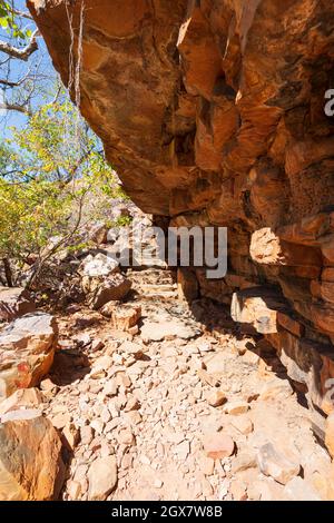 Spazierweg und Treppen zur Grotto, einer beliebten Touristenattraktion, in der Nähe von Wyndham, Kimberley Region, Western Australia, WA, Australien Stockfoto