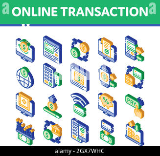 Isometrische Symbole für OnTransactions Vector gesetzt Stock Vektor