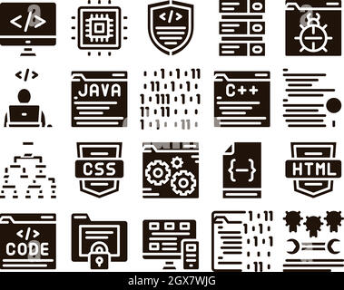 Codiersystem Glyphen Icons Set Vector Stock Vektor