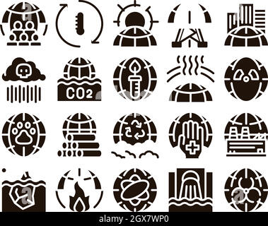 Umweltprobleme Glyphen Symbole Vektor Setzen Stock Vektor
