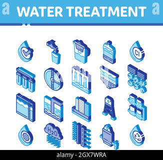 Elemente Der Wasseraufbereitung Vektor-Isometrische Symbole Gesetzt Stock Vektor