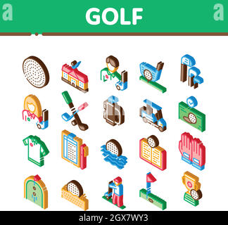 Golf Game Equipment Isometrische Symbole Set Vektor Stock Vektor