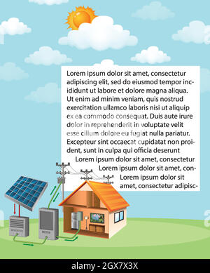 Diagramm, das zeigt, wie Solarzellen zu Hause funktionieren Stock Vektor