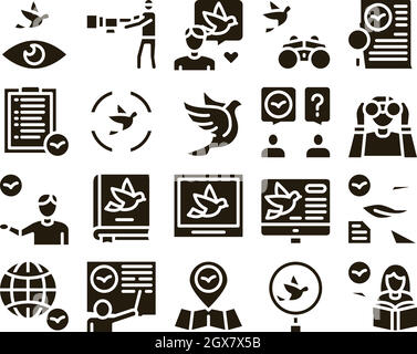 Vogelbeobachtung Tourismus Glyphe Set Vektor Stock Vektor