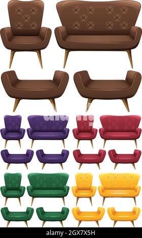 Sofa in fünf verschiedenen Farben Stock Vektor