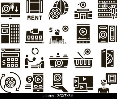 Verleih Filme Service Glyph Set Vektor Stock Vektor