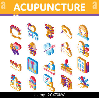 Akupunktur Therapie Isometrische Symbole Set Vektor Stock Vektor