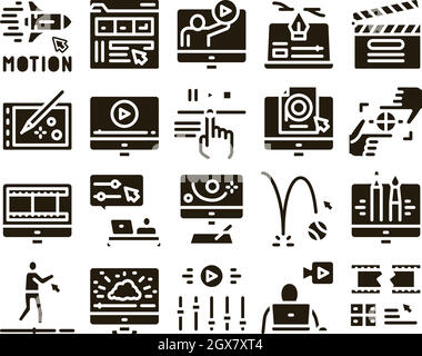 Motion Design Studio Glyph Set Vector Stock Vektor