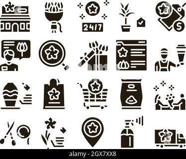 Flower Shop Boutique Glyph Set Vektor Stock Vektor