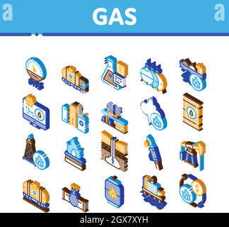 Isometrische Symbole Für Die Gasindustrie Vektor Festlegen Stock Vektor