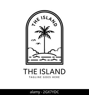 Monolinische Insel- und Palmenabzeichen im Stil eines Monoline Stock Vektor
