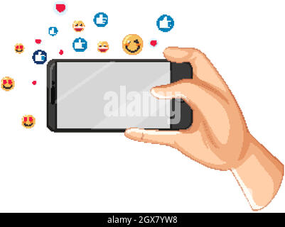 Smartphone mit Social-Media-facebook-Icon-Thema auf weißem Hintergrund isoliert Stock Vektor