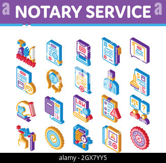 Notardienst Agentur Isometrische Symbole Set Vektor Stock Vektor