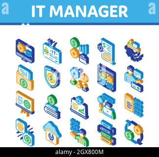 Vektor Für Isometric Icons Für It Manager-Entwickler Stock Vektor