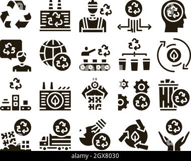 Recycling Fabrik Ökologie Industrie Icons Set Vektor Stock Vektor