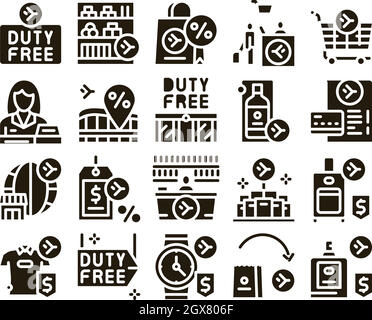 Duty Free Shop Store Glyph Set Vector Stock Vektor