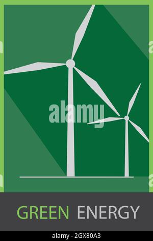 Logo „Windenergie“. Konzept für grüne Energie. Symbol für flaches Design der Windenergieanlage. Vektor- und Illustrationsdesign. Stock Vektor