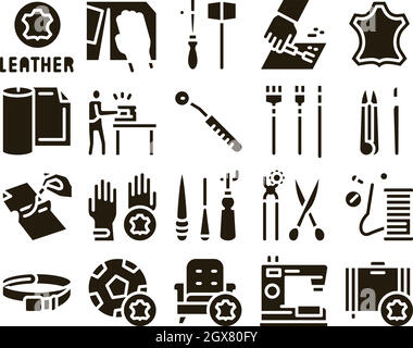 Leatherworking Job Glyph Set Vector Stock Vektor