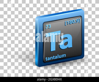 Tantal-chemisches Element. Chemisches Symbol mit Ordnungszahl und atomarer Masse. Stock Vektor