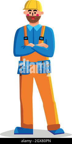 Vorarbeiter Gebäude Arbeiter Mann Gekreuzte Arme Vektor Stock Vektor