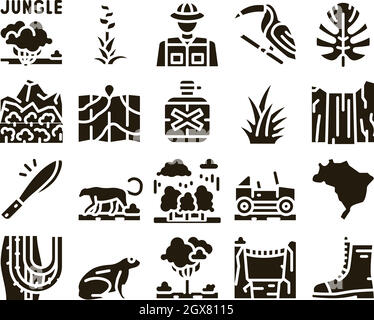 Dschungel Tropical Forest Glyph Set Vektor Stock Vektor