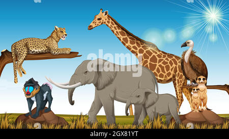 Gruppe von wilden afrikanischen Tieren in der Zooszene Stock Vektor