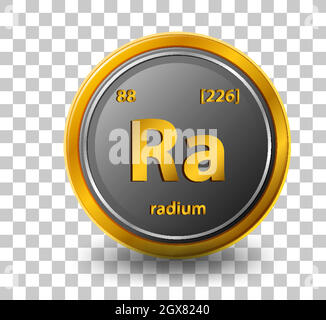 Chemisches Element Radium. Chemisches Symbol mit Ordnungszahl und atomarer Masse. Stock Vektor