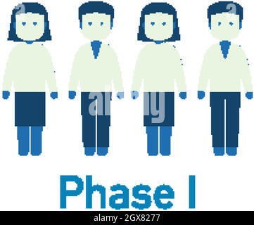 Set aus männlichem und weiblichem Symbol mit Phase 1-Logo Stock Vektor